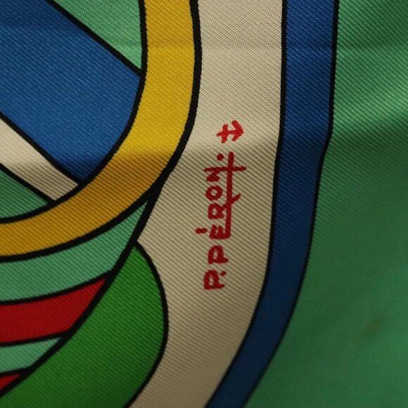 HERMES Carre 90 Scarf ""THALASSA"" Silk Green Auth 142398 - Picture 11 of 14